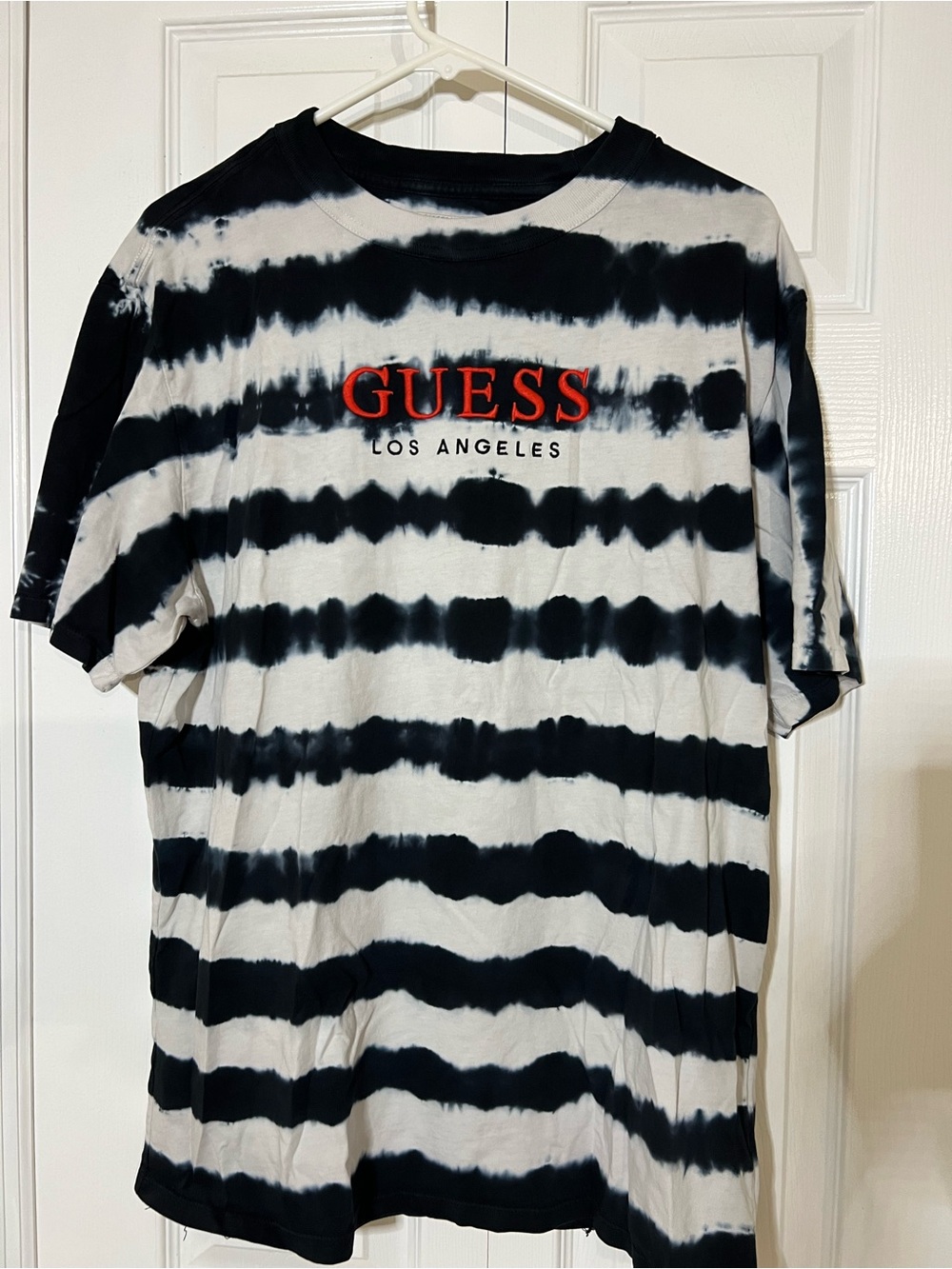 Guess Black & White Tie-Dye Short Sleeve Tee with Red Logo - Picture 1 of 3